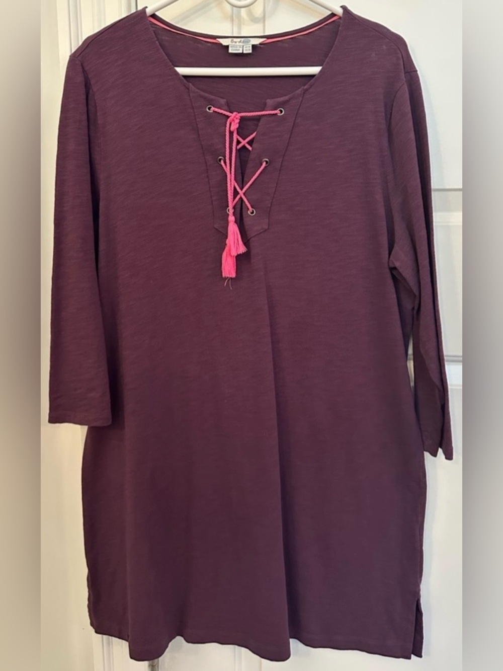 Boden Boho Cover-up/Tunic Dress Plum Pink Tassel Lace Up Mini Dress Size 14